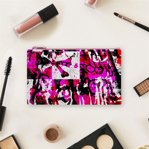 Pink Checker Graffiti  Cosmetic Bag (Small) from ArtsNow.com Front