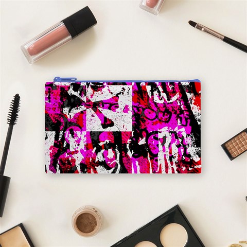 Pink Checker Graffiti  Cosmetic Bag (Small) from ArtsNow.com Front