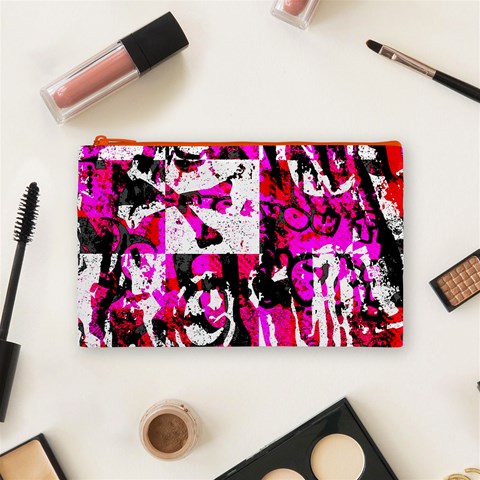 Pink Checker Graffiti  Cosmetic Bag (Medium) from ArtsNow.com Front