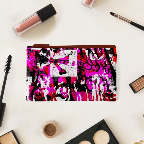 Pink Checker Graffiti  Cosmetic Bag (XS) from ArtsNow.com Front