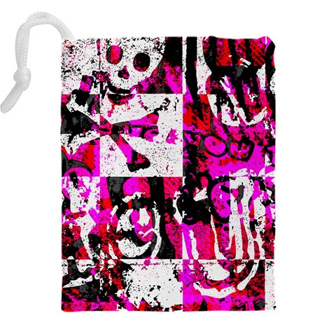 Pink Checker Graffiti  Drawstring Pouch (4XL) from ArtsNow.com Back