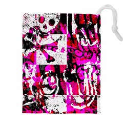 Pink Checker Graffiti  Drawstring Pouch (5XL) from ArtsNow.com Front