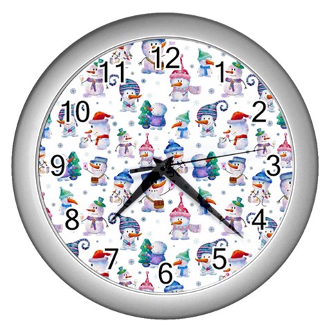 Cute Snowmen Celebrate New Year Wall Clock (Silver) from ArtsNow.com Front