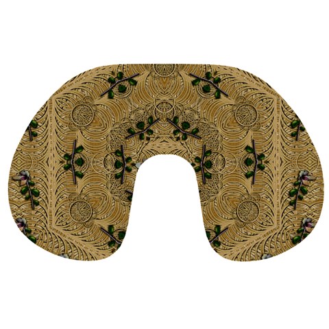 Wood Art With Beautiful Flowers And Leaves Mandala Travel Neck Pillow from ArtsNow.com Front