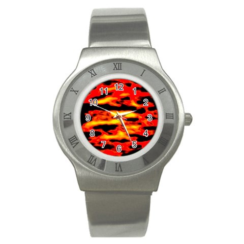 Red  Waves Abstract Series No17 Stainless Steel Watch from ArtsNow.com Front