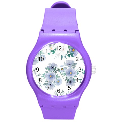 Floral pattern Round Plastic Sport Watch (M) from ArtsNow.com Front