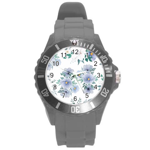 Floral pattern Round Plastic Sport Watch (L) from ArtsNow.com Front