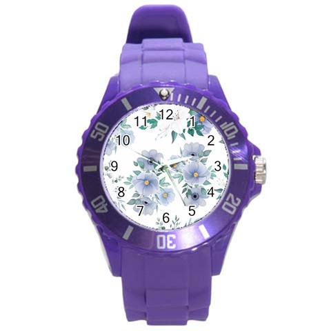 Floral pattern Round Plastic Sport Watch (L) from ArtsNow.com Front