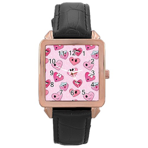 Emoji Heart Rose Gold Leather Watch  from ArtsNow.com Front