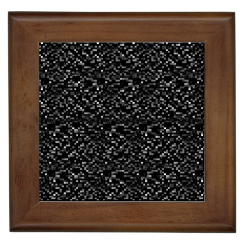 Pixel Grid Dark Black And White Pattern Framed Tile from ArtsNow.com Front