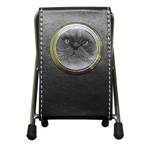 Himi Himalayan Cat Pen Holder Desk Clock from ArtsNow.com Front