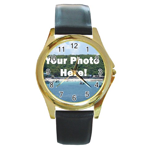 Your Photo Here copy Round Gold Metal Watch from ArtsNow.com Front