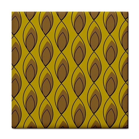 Yellow Brown Minimalist Leaves Tile Coaster from ArtsNow.com Front