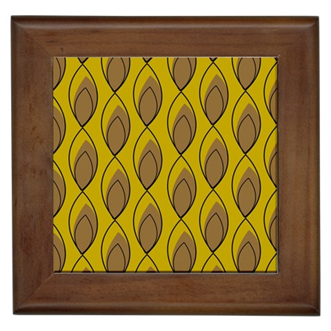 Yellow Brown Minimalist Leaves Framed Tile from ArtsNow.com Front