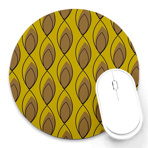 Yellow Brown Minimalist Leaves Round Mousepad from ArtsNow.com Front