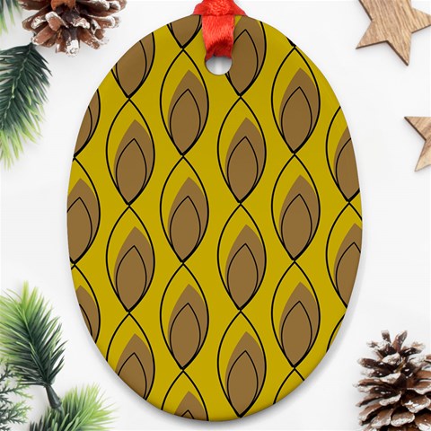 Yellow Brown Minimalist Leaves Ornament (Oval) from ArtsNow.com Front