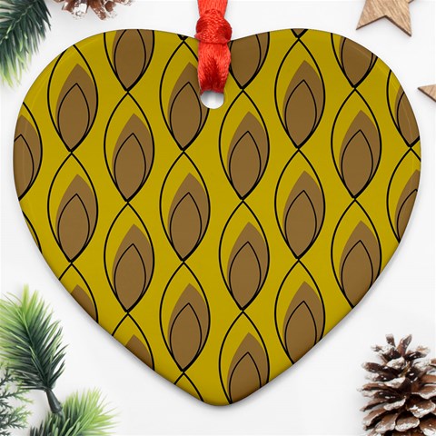 Yellow Brown Minimalist Leaves Ornament (Heart) from ArtsNow.com Front