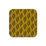 Yellow Brown Minimalist Leaves Rubber Square Coaster (4 pack)