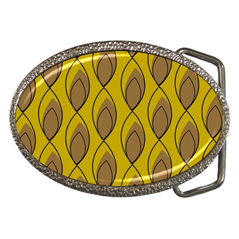 Yellow Brown Minimalist Leaves Belt Buckle from ArtsNow.com Front