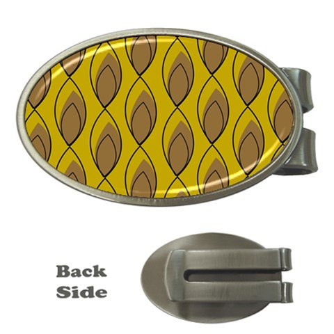 Yellow Brown Minimalist Leaves Money Clip (Oval) from ArtsNow.com Front