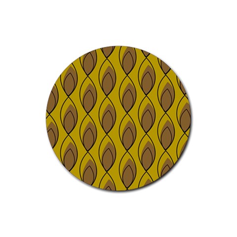 Yellow Brown Minimalist Leaves Rubber Coaster (Round) from ArtsNow.com Front