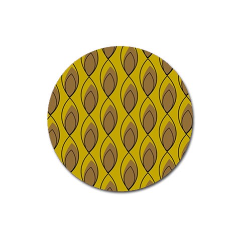 Yellow Brown Minimalist Leaves Magnet 3  (Round) from ArtsNow.com Front