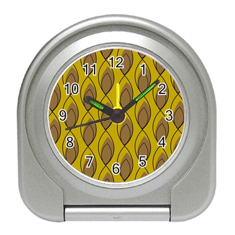 Yellow Brown Minimalist Leaves Travel Alarm Clock from ArtsNow.com Front