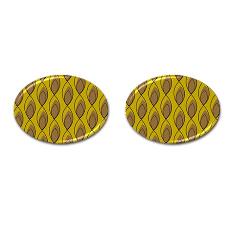 Yellow Brown Minimalist Leaves Cufflinks (Oval) from ArtsNow.com Front(Pair)