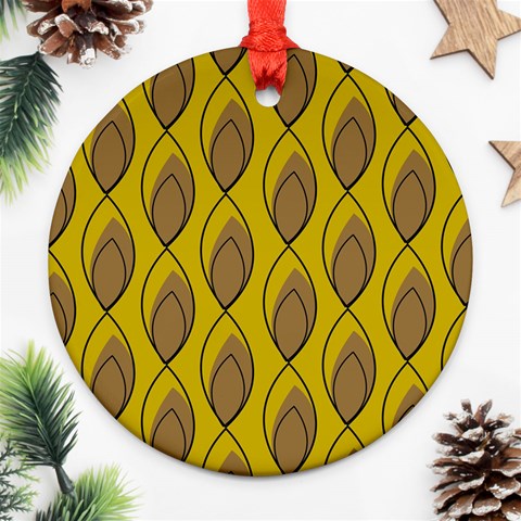 Yellow Brown Minimalist Leaves Round Ornament (Two Sides) from ArtsNow.com Front