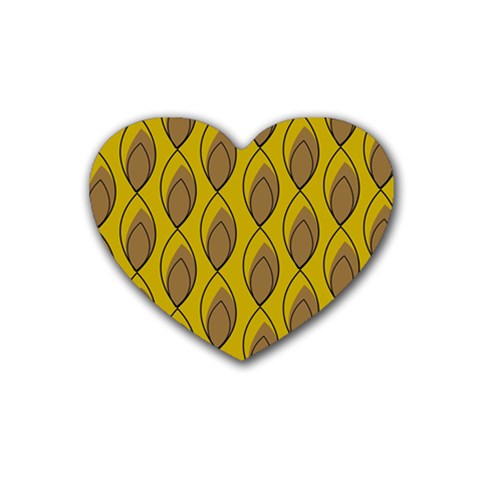 Yellow Brown Minimalist Leaves Rubber Coaster (Heart) from ArtsNow.com Front