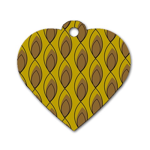 Yellow Brown Minimalist Leaves Dog Tag Heart (One Side) from ArtsNow.com Front