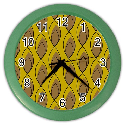 Yellow Brown Minimalist Leaves Color Wall Clock from ArtsNow.com Front