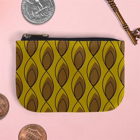 Yellow Brown Minimalist Leaves Mini Coin Purse from ArtsNow.com Front