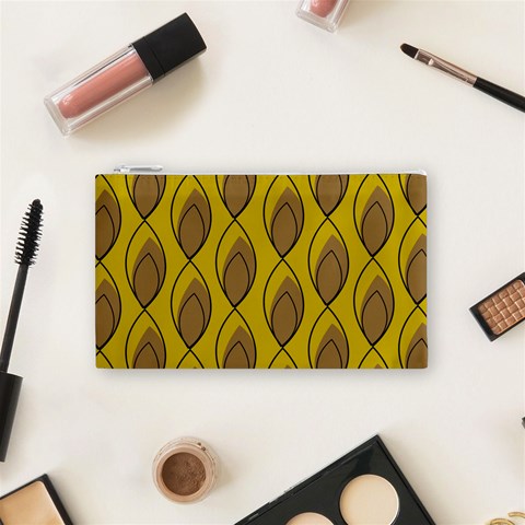 Yellow Brown Minimalist Leaves Cosmetic Bag (Small) from ArtsNow.com Front