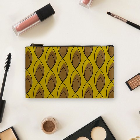 Yellow Brown Minimalist Leaves Cosmetic Bag (Small) from ArtsNow.com Front