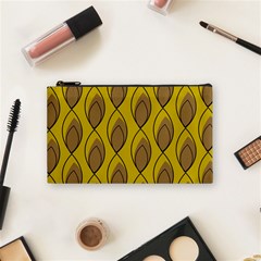 Yellow Brown Minimalist Leaves Cosmetic Bag (Small) from ArtsNow.com Front