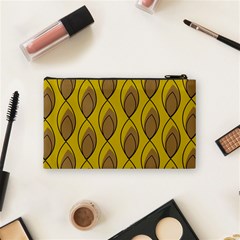 Yellow Brown Minimalist Leaves Cosmetic Bag (Small) from ArtsNow.com Back