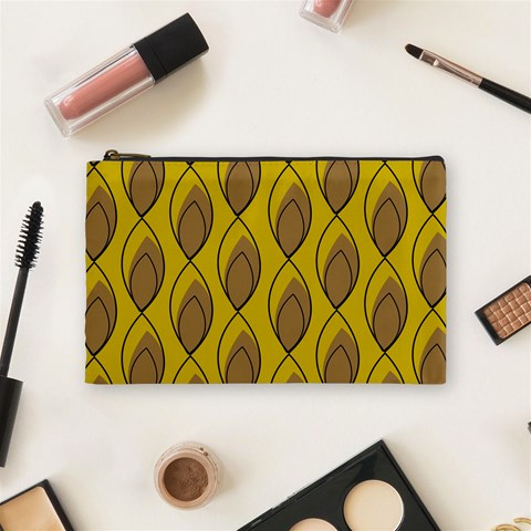 Yellow Brown Minimalist Leaves Cosmetic Bag (Medium) from ArtsNow.com Front