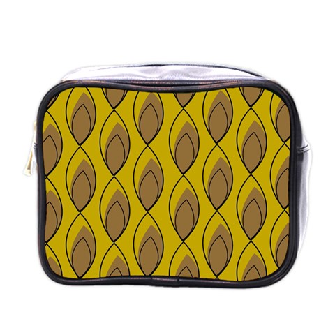 Yellow Brown Minimalist Leaves Mini Toiletries Bag (One Side) from ArtsNow.com Front