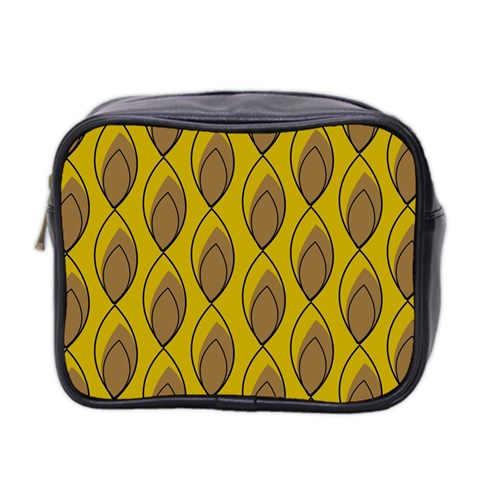 Yellow Brown Minimalist Leaves Mini Toiletries Bag (Two Sides) from ArtsNow.com Front