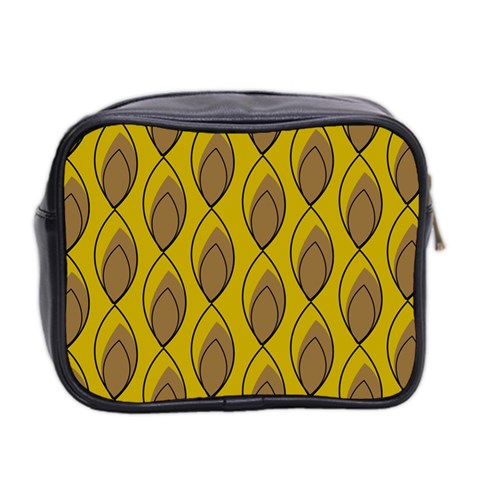 Yellow Brown Minimalist Leaves Mini Toiletries Bag (Two Sides) from ArtsNow.com Back