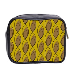 Yellow Brown Minimalist Leaves Mini Toiletries Bag (Two Sides) from ArtsNow.com Back