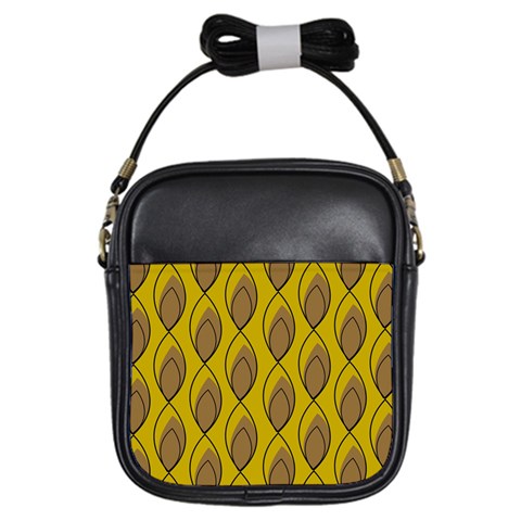 Yellow Brown Minimalist Leaves Girls Sling Bag from ArtsNow.com Front