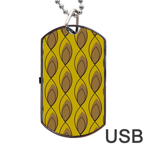 Yellow Brown Minimalist Leaves Dog Tag USB Flash (Two Sides) from ArtsNow.com Front