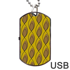 Yellow Brown Minimalist Leaves Dog Tag USB Flash (Two Sides) from ArtsNow.com Front