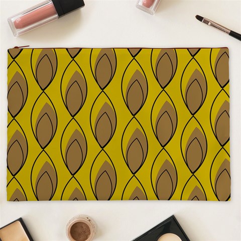 Yellow Brown Minimalist Leaves Cosmetic Bag (XXL) from ArtsNow.com Front