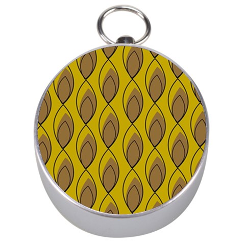 Yellow Brown Minimalist Leaves Silver Compass from ArtsNow.com Front