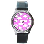 Purple Clouds   Round Metal Watch