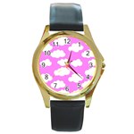 Purple Clouds   Round Gold Metal Watch