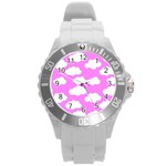 Purple Clouds   Round Plastic Sport Watch (L)